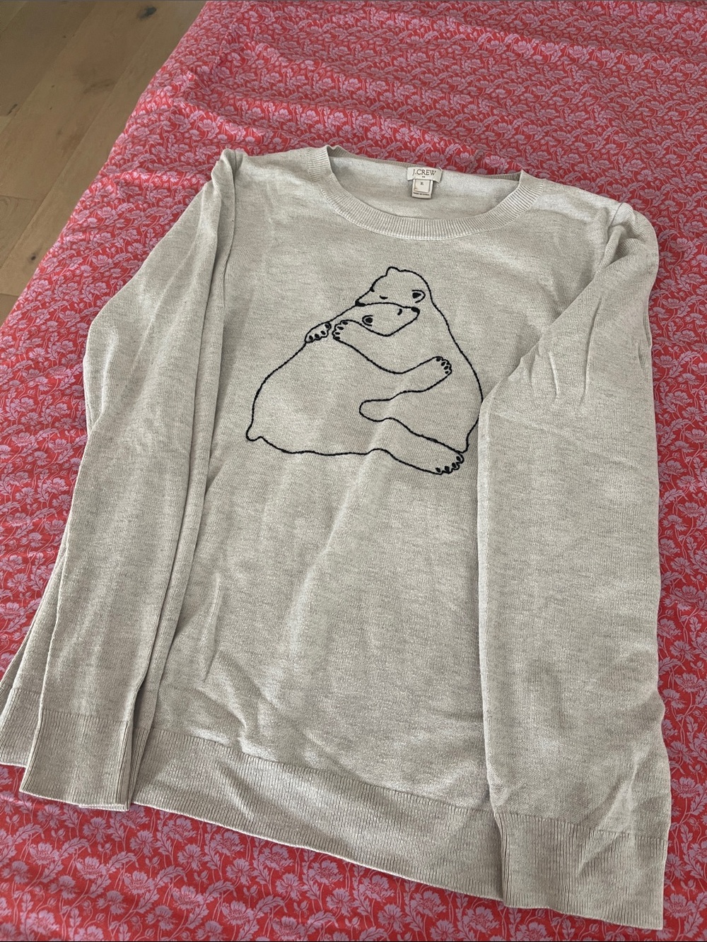 J. Crew Light Gray Crewneck Sweater with Black Bear Outline